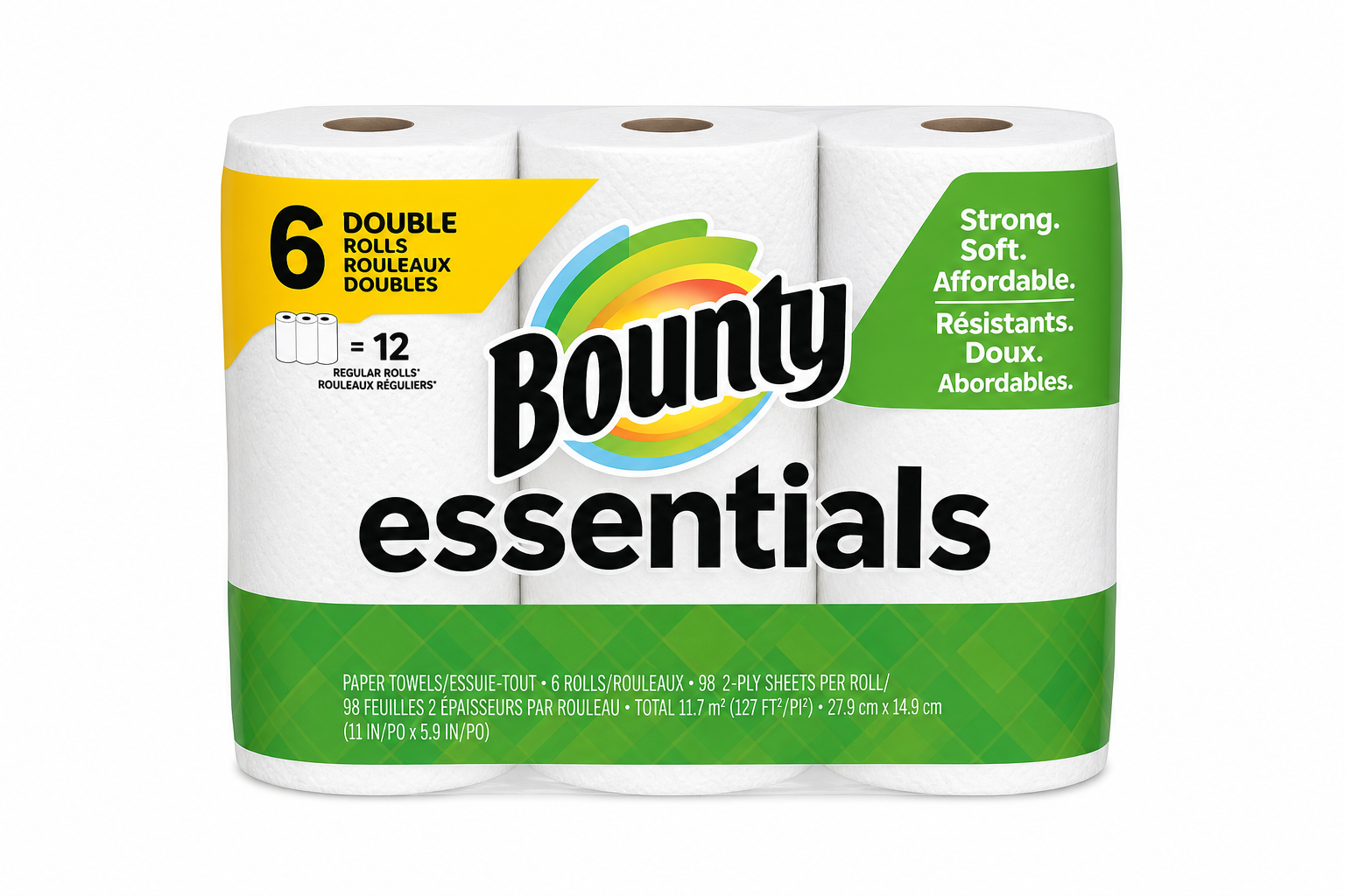 Bounty Essentials Paper Towels, Six Double Rolls product package