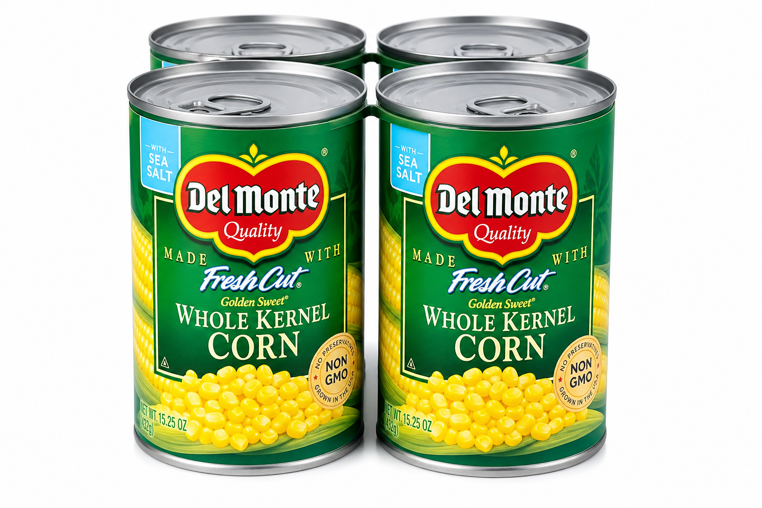 Del Monte Whole Kernel Corn, 15.25 oz, Four-Pack product package