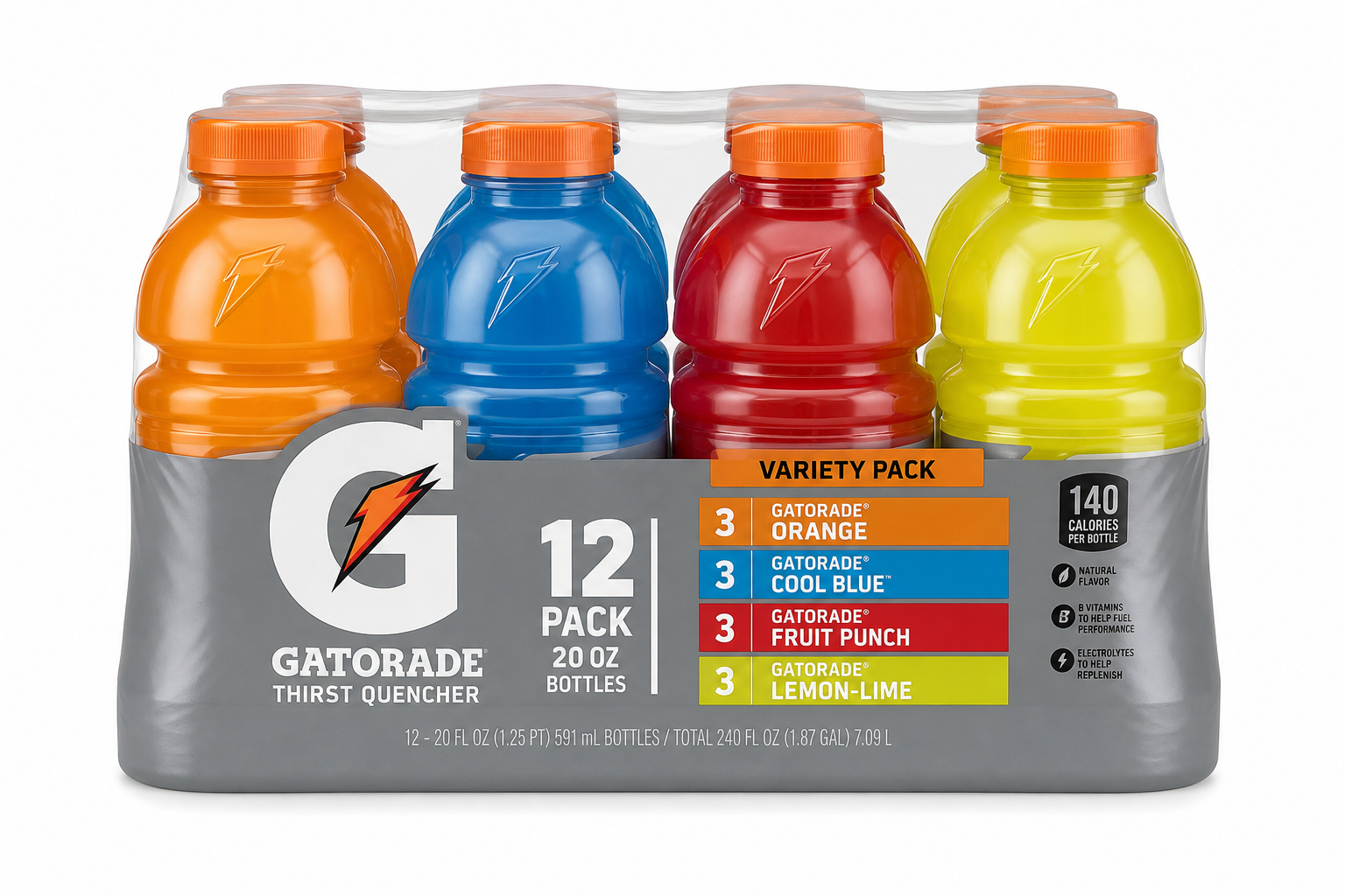 Gatorade Thirst Quencher Variety Pack, 12 fl oz Bottles, 12-Pack product package